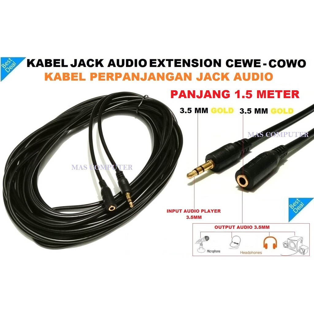 KABEL JACK AUDIO EXTENSION PANJANG 1.5 METER/JACK AUDIO AUX 3.5MM - 3.5MM/KABEL PERPANJANGAN AUDIO