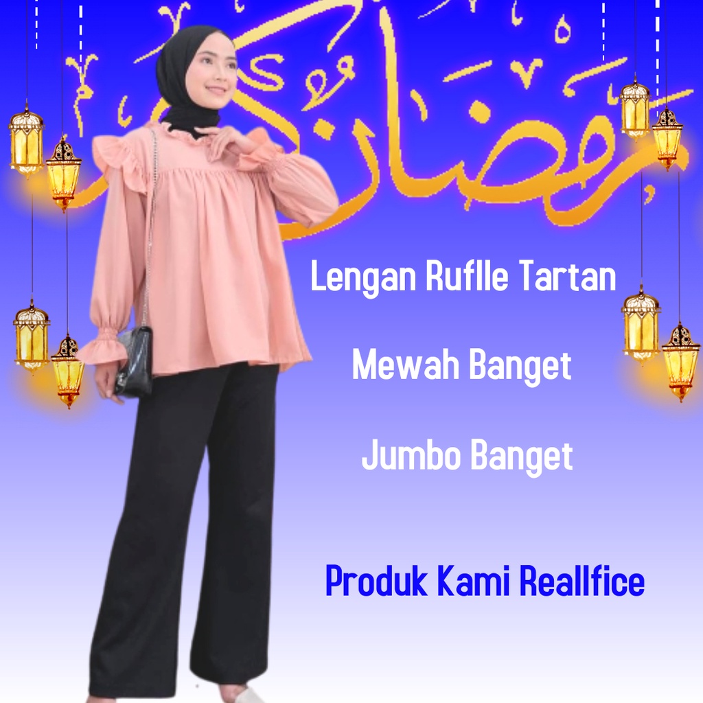 Atasan Jumbo Wanita Blouse Wanita Jumbo Ld 120 XXL Blouse Oversize Atasan Big Size XXL Ld 120 Wolfis Polos Wanita Blus SALMA Tartan Lengan Ruflle Remaja-Salmon Salma polos
