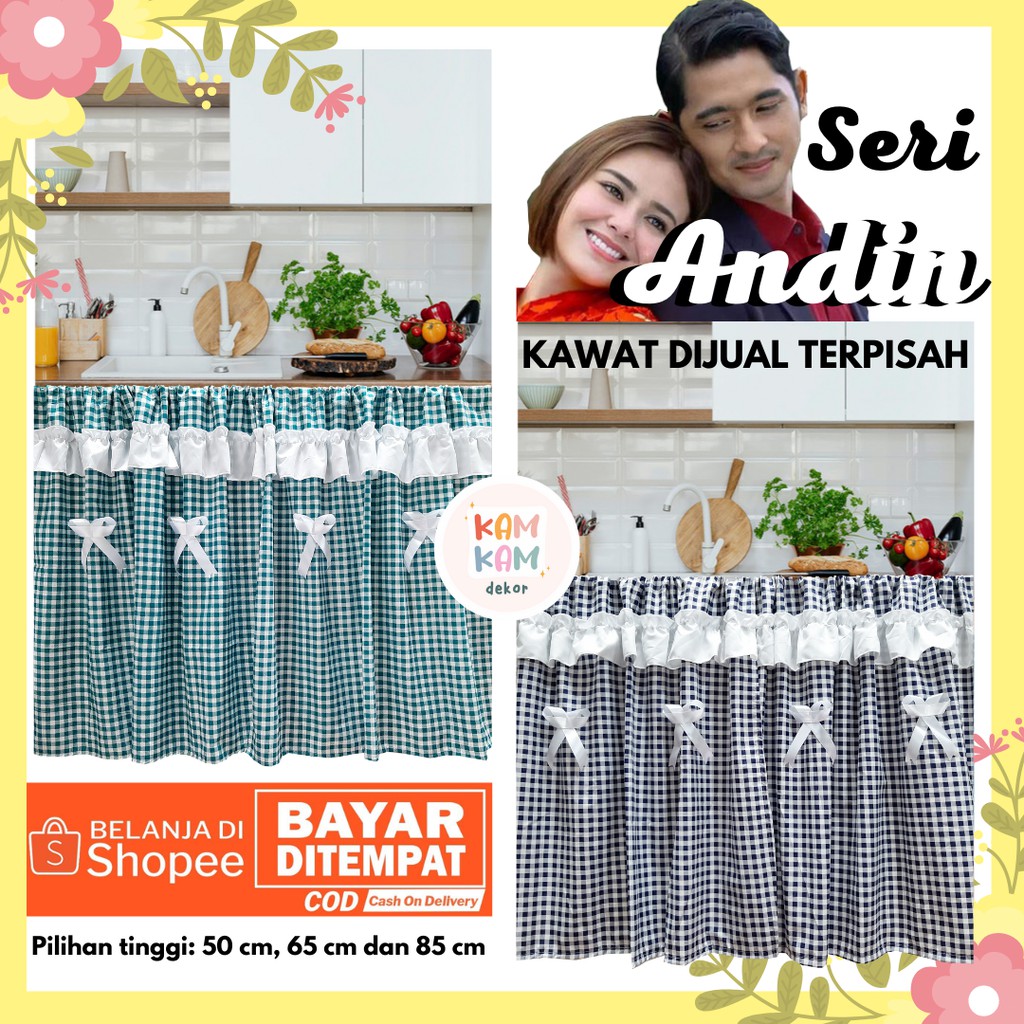 Andin - Gorden Kolong Dapur Pita Kotak Kuning Hitam Murah Tirai Kolong Dapur