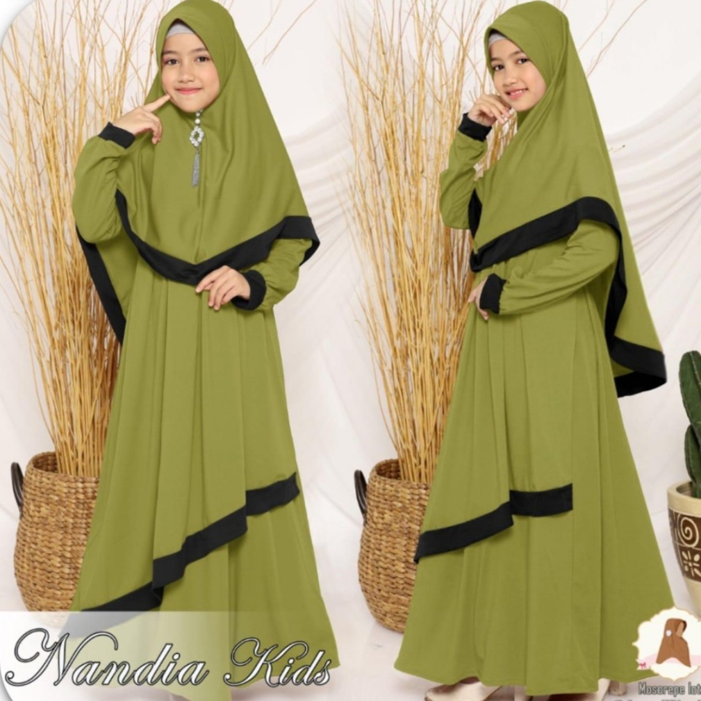 NANDIA DRESS KIDS 9 - 12 Tahun Bahan MOSSCRAPE Pakaian Muslim Anak Perempuan Baju Anak Terbaru 2020