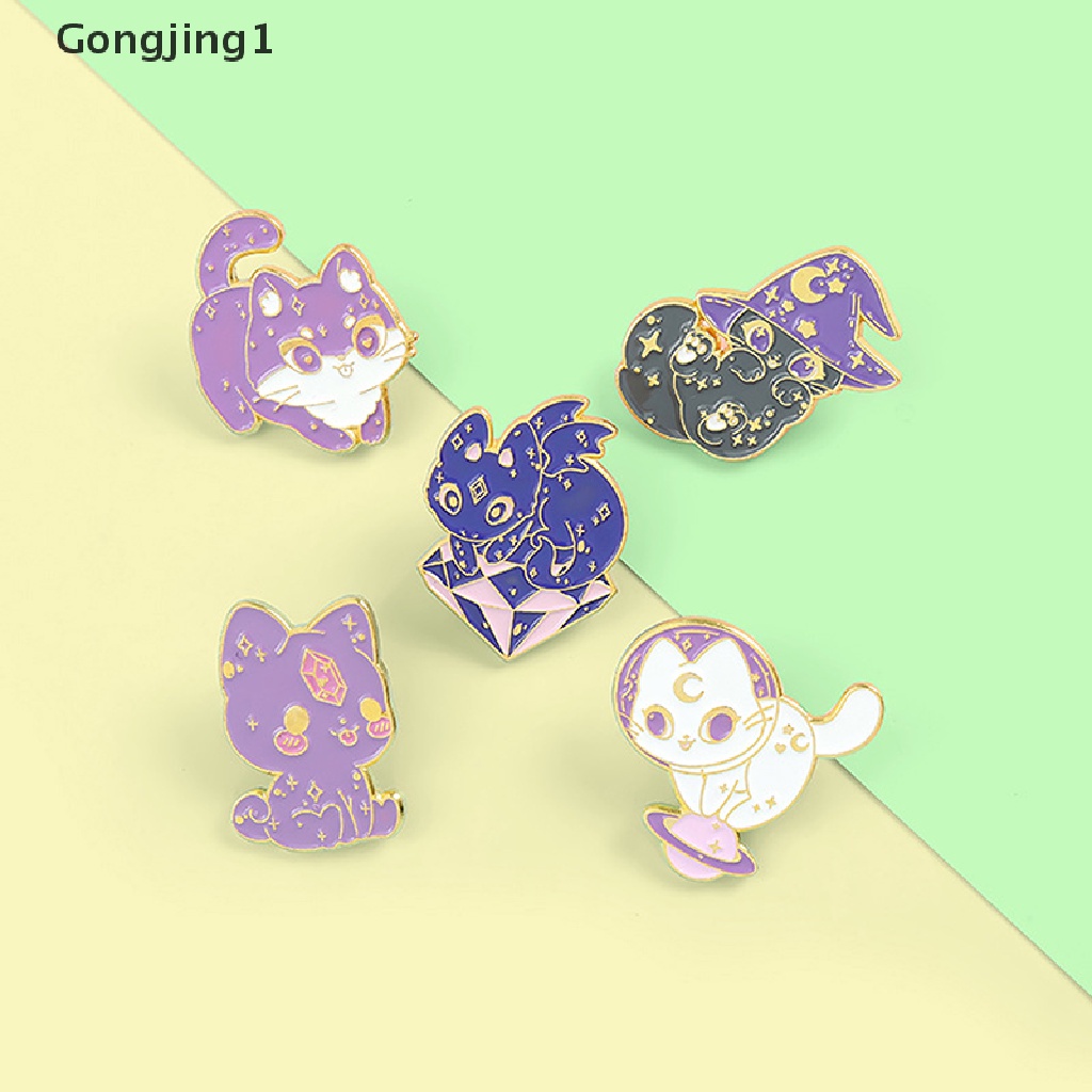 Gongjing1 Bros Pin Enamel Bentuk Kucing Ungu Dengan Topi Penyihir