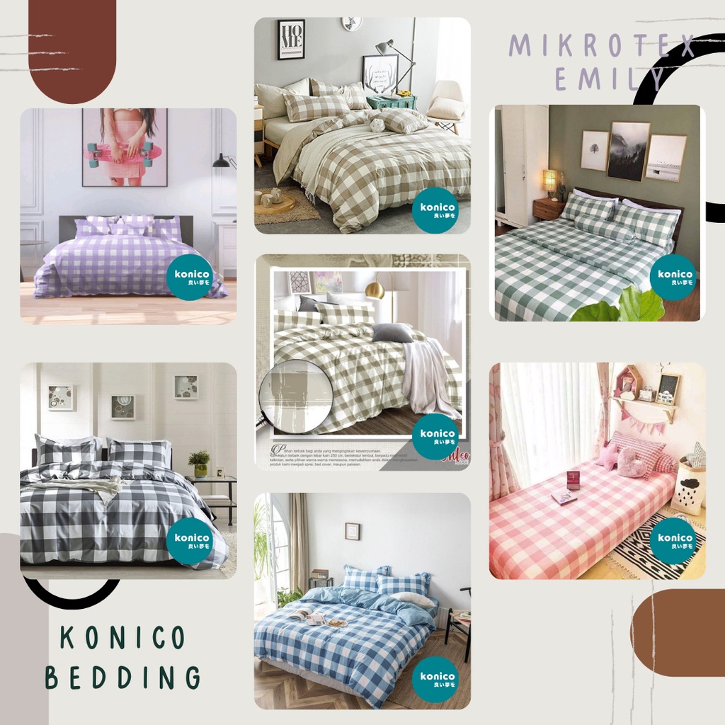 SPREI SET KOTAK Emily KHAKI Kotak 8 cm ( tanpa bedcover ) AESTHETIC KOREA SINGLE Katun Korea