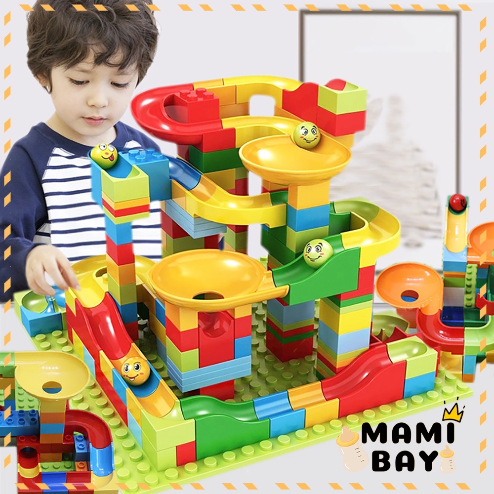 Mamibayi 168 PCS Mainan balok mainan edukasi marble run block