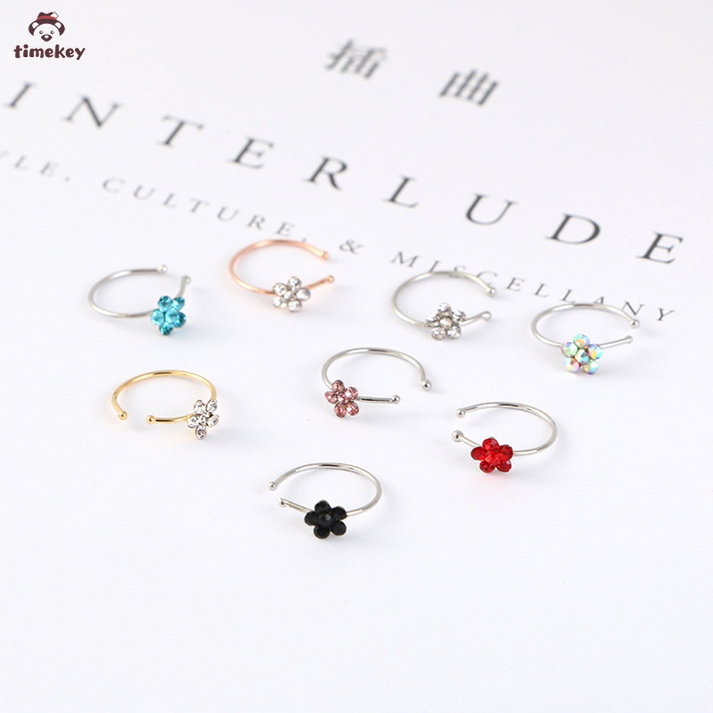 【TK】 Fashion Plum Blossom Rhinestones C-shaped Nose Rings Body Piercing Accessories