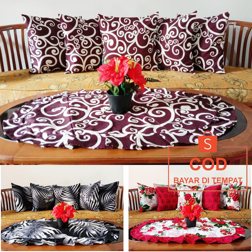 ✅COD Paket Hemat (5 Pcs) Cover Sarung Bantal Kursi Sofa Bed 40x40 + Taplak Meja Home Decor Dekor Dekorasi Hiasan Sofabed Ruang Tamu Perlengkapan Rumah Minimalis Modern Mewah Promo Murah