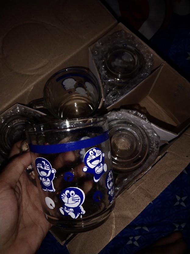 Set 6 Pcs - Cangkir Kaca Doraemon - Mug Set - Elegan Terlaris Termurah - Promo Diskon