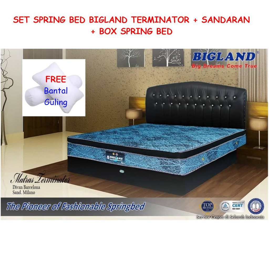 SET BIGLAND SPRING BED 180 X 200 DENGAN LAPISAN TAMBAHAN + SANDARAN + BOX FREE BANTAL GULING