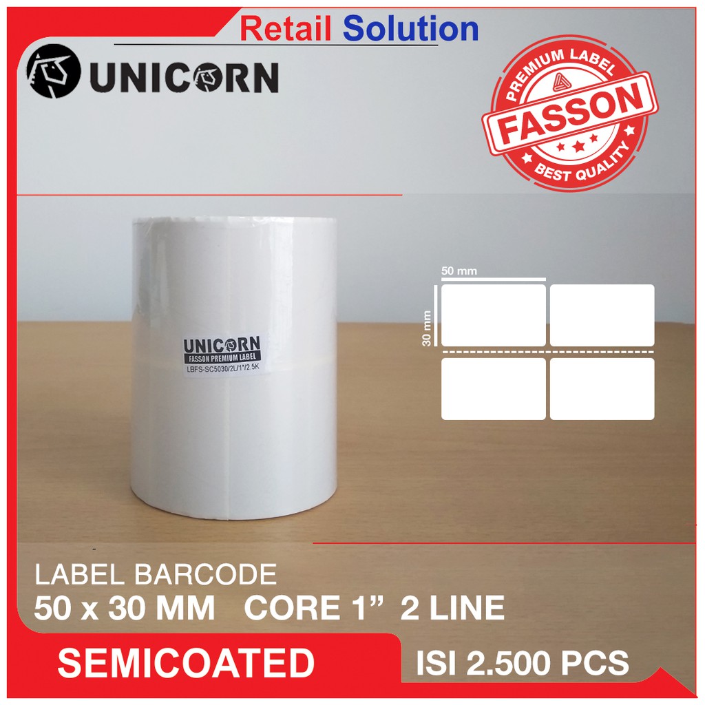 Stiker Label Barcode Semicoat 50x30 mm / 50 x 30 mm / 50x30mm / 5X3 CM