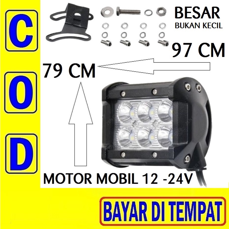 KUL 6F Led 6 Mata Kotak BESAR 12v 24v 6 Titik Lampu Sorot Tembak Jauh Cree Motor Mobil 18 Watt 12 24