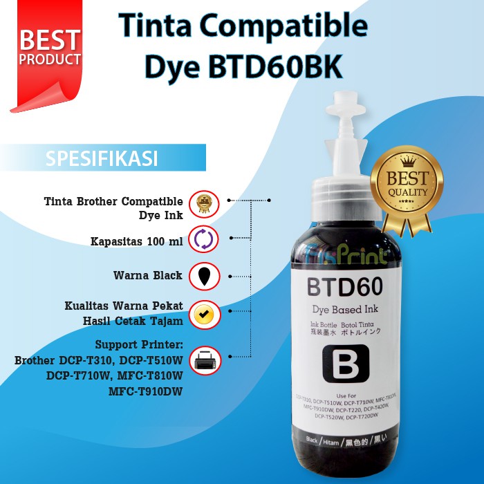 Tinta Compatible BTD60BK D60 D60BK Black Brother T310 T510W T710W T810