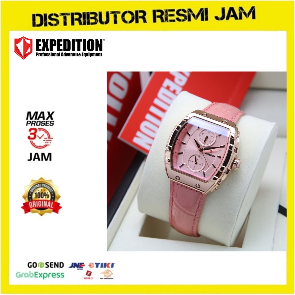 JAM TANGAN WANITA EXPEDITION 6782 E6782 ROSEGOLD PINK LEATHER ORIGINAL