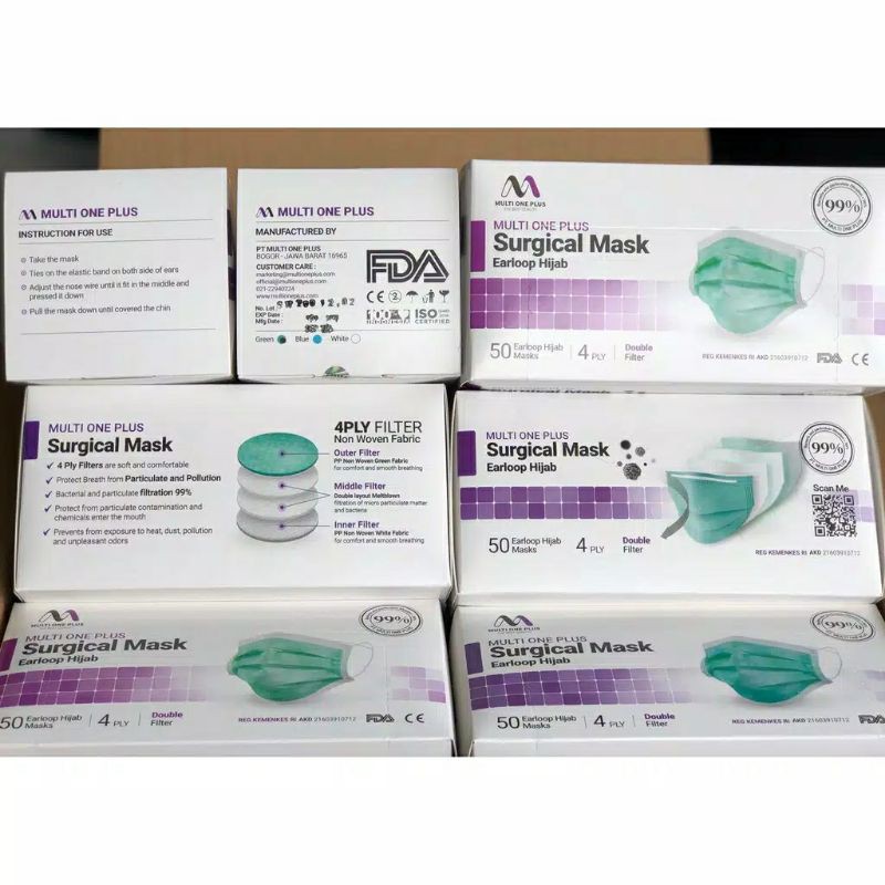 Surgical Mask 4ply Multi One Plus / Masker Earloop / Masker Hijab / Masker Multi One Plus 4ply