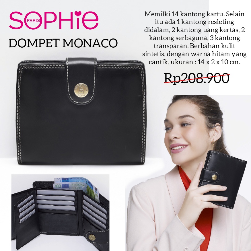 DOMPET MONACO SOPHIE MARTIN PARIS DOMPET LIPAT HITAM WANITA BLACK