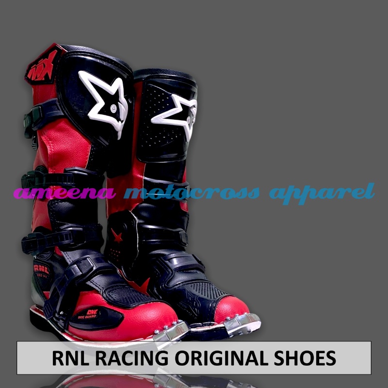 Sepatu RNL Racing - Sepatu Trail RNL - Sepatu Motocross RNL - Sepatu Trabas RNL Gesper 4 - Sepatu RNL Original - Sepatu Enduro MX RNL - Red Black