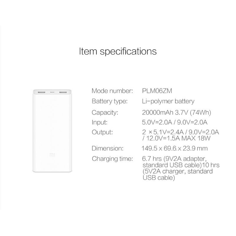 Xiaomi Power Bank 20000mAh Gen2C (ORIGINAL) - White