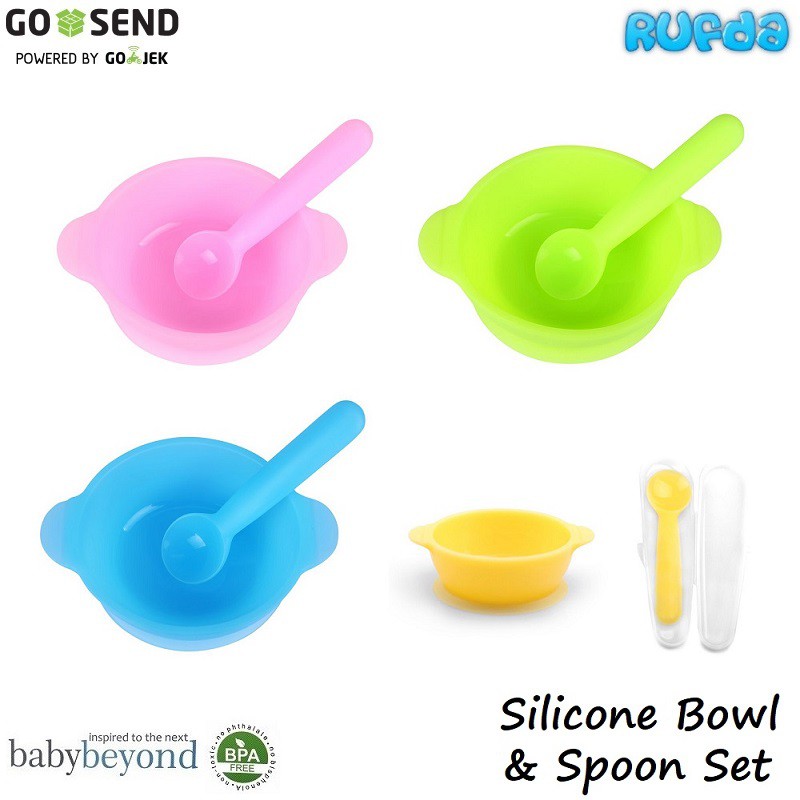 Baby Beyond Silicone Bowl and Spoon Set with Case Mangkon dan Sendok Silikon