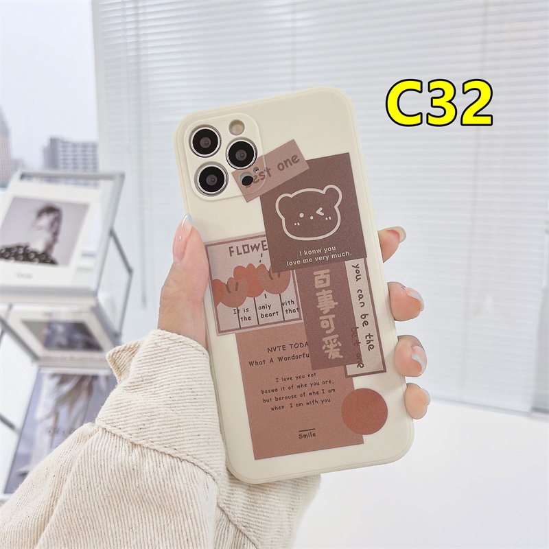 Case Samsung A03 J2 J7 Prime A02S A20 A72 A50S A10 A32 A52 A12 A51 A10S A50 A20S A30S A52S A30 M12 M10 M01S A54 A15 A16 A9 A5 Y12 Y20 A12 Ins Korean Cute Cartoon Bear Stone White Soft Tpu Case Phone Cover-#C32