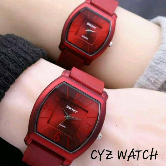 Jam Tangan Couple Elegan Exclusive DKNY ITALY RUBBER Premium Watch Red