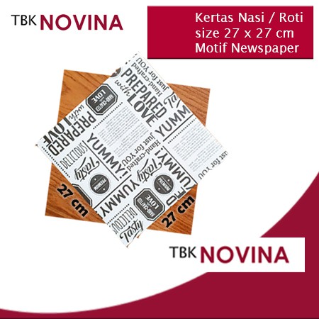 [100 Pcs] Kertas Nasi MOTIF KORAN / KERTAS ROTI  (27x27 cm) - Motif Printing - Anti Lengket