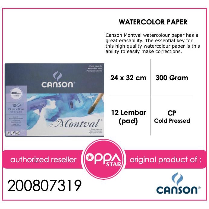 

Lora | Canson Montval Aquarelle 12S 300G 24X32 - Kertas Gambar Watercolor