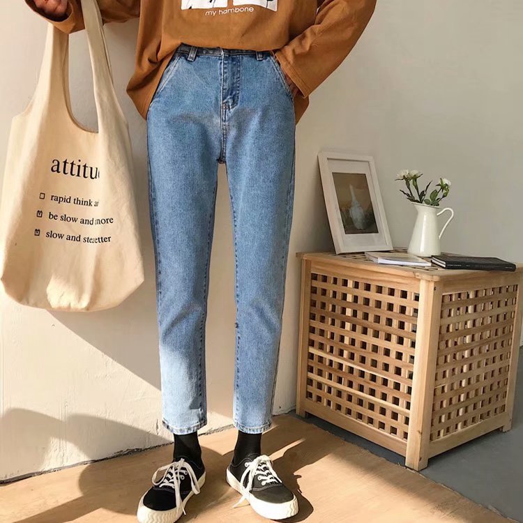  Celana  Panjang  Model High Waist Versi Korea Bahan Jeans 