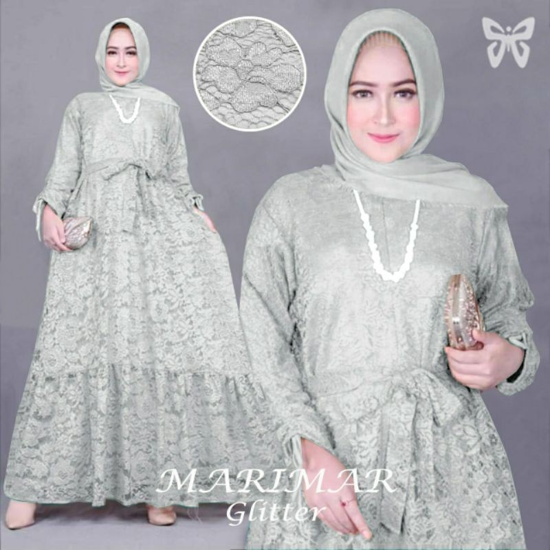 Gamis Marimar Brukat Jumbo White, Grey, Pink