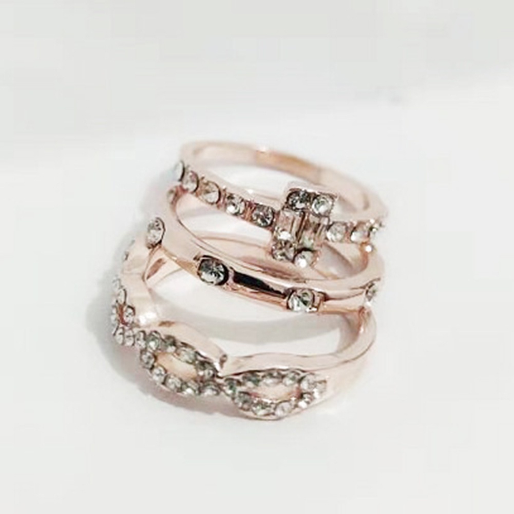 Hu Hu Hu Hu Hu Alat Bantu Pasang Kacamata♡ 3pcs / Set Cincin Susun Desain Silang Hias Cubic Zirconia Untuk Pernikahan / Pengantin Wanita