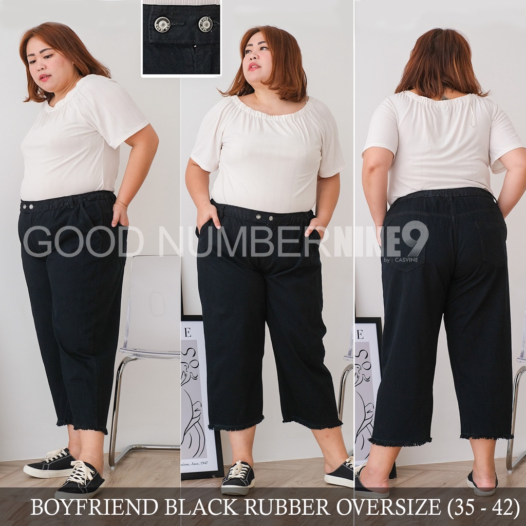 CELANA BOYFRIEND BF RUBBER PINGGANG KARET SUPER JUMBO BIGSIZE JEANS BLACK