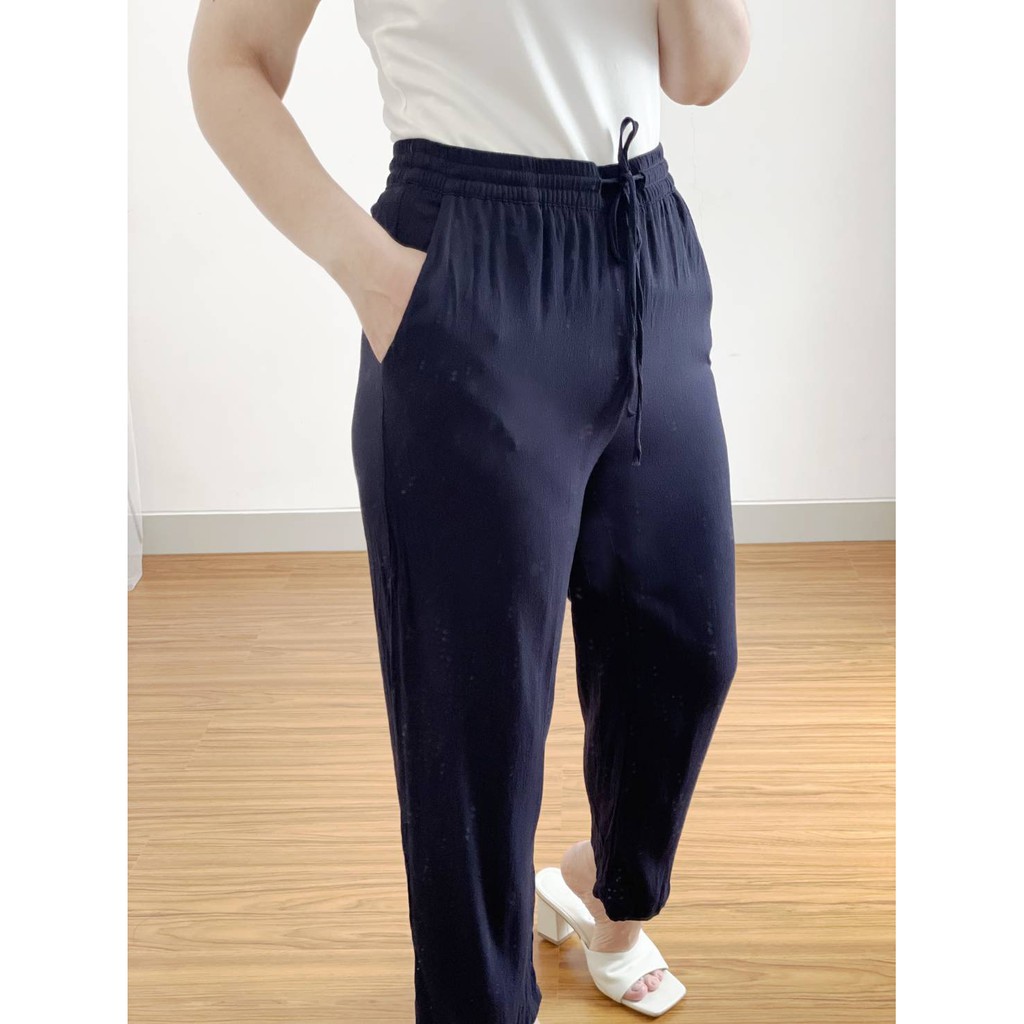 CELANA navy n green drawstring relax pants