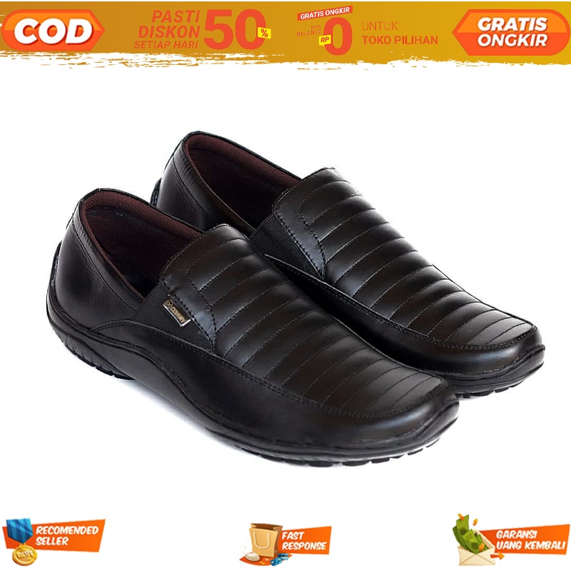 Sepatu Casual Pria 100% Kulit Asli Original Brand Model Slip On Tanpa Temali - Loafers Formal Ori Im