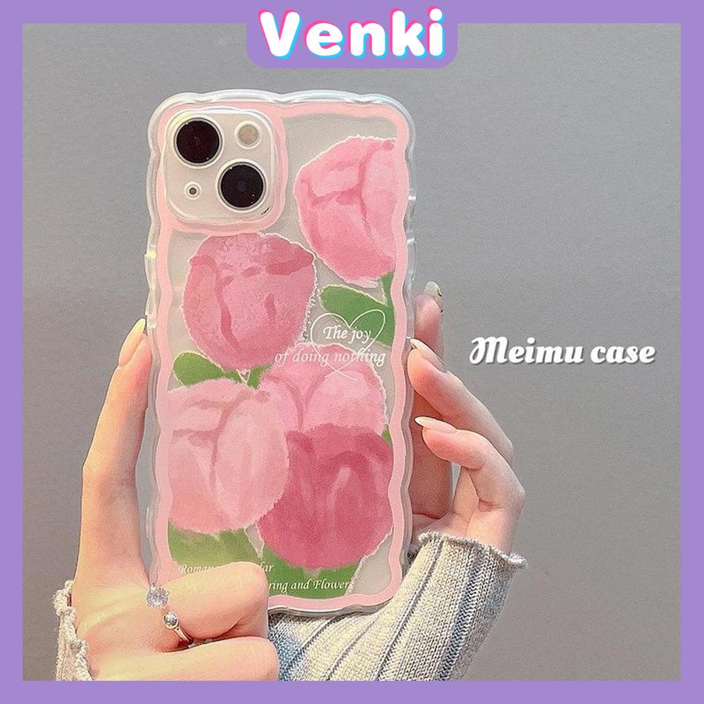 iPhone Case Silicone Soft Case Clear Case Wave Airbag Shockproof Camera Cover Protection Pink Flower Compatible For iPhone 11 iPhone 13 Pro Max iPhone 12 Pro Max iPhone 7 Plus xr