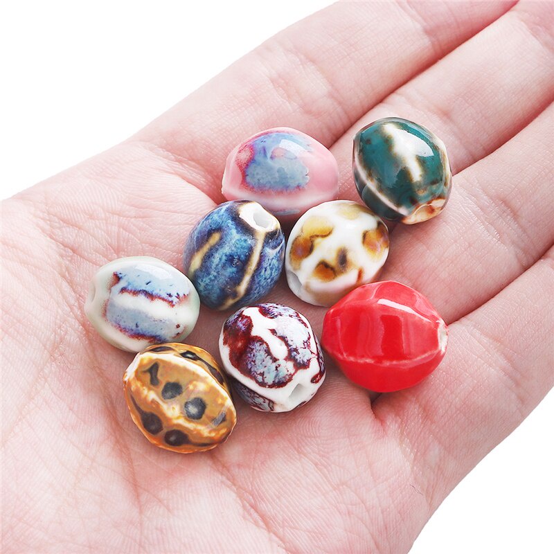 5Pcs 16X14 Mm Biji Melon Berbentuk Bunga Glasir Keramik Porselen Manik-manik untuk Membuat Perhiasan Aksesoris DIY Gelang Kalung Anting-Anting