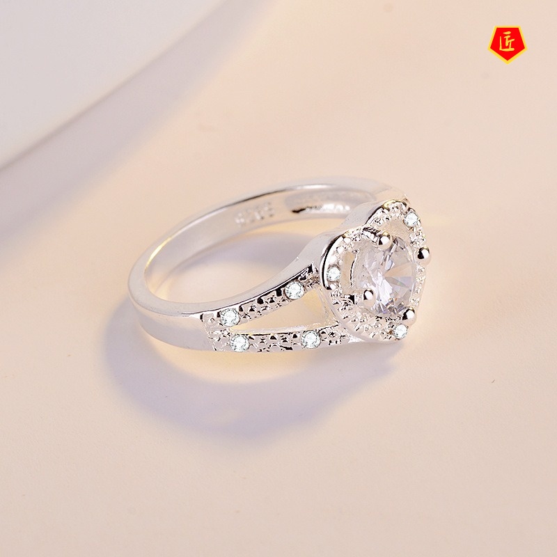 [Ready Stock]Fashion Heart-Shaped Diamond Ring Simple and Elegant