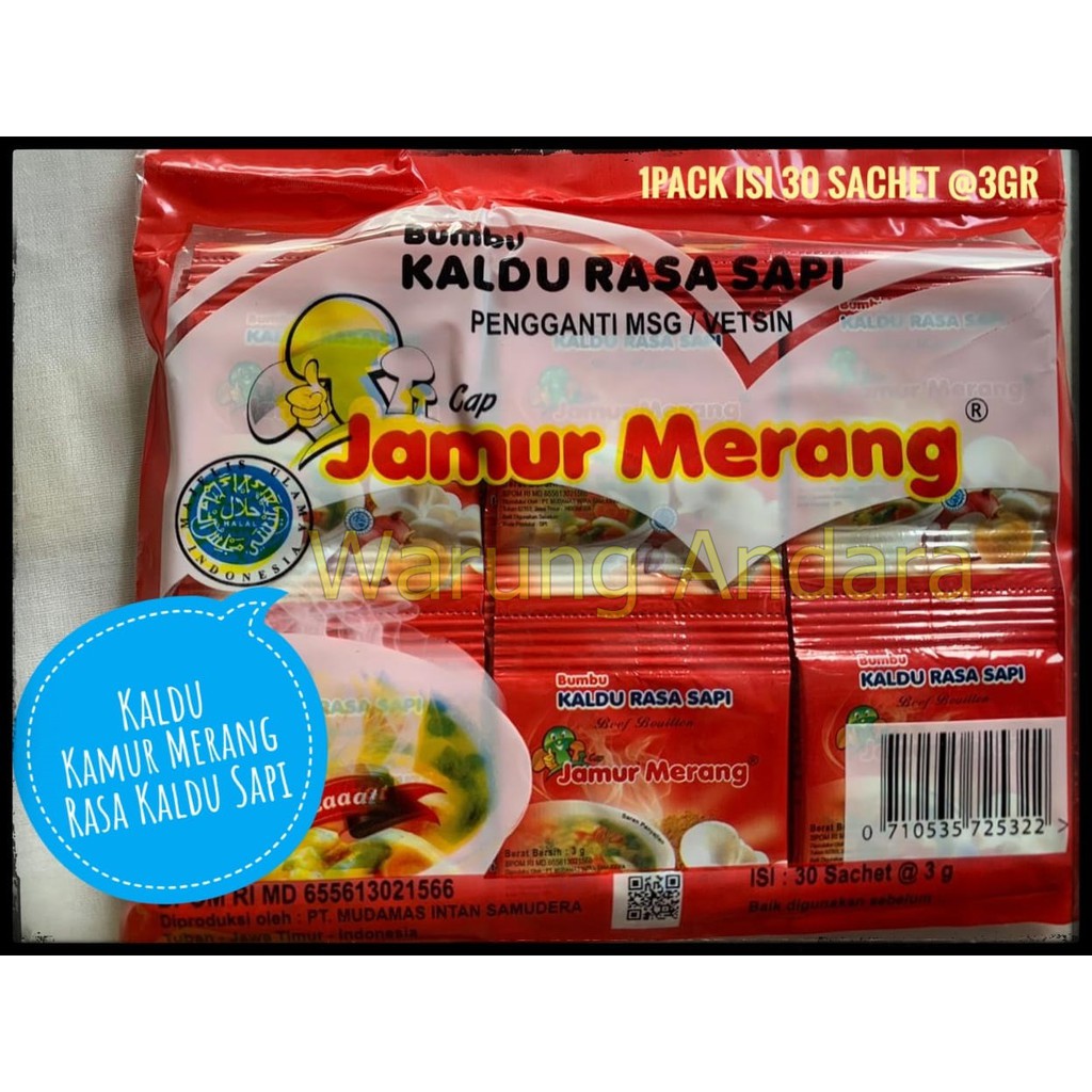 

Bumbu Kaldu Alami Rasa SAPI Kemasan Praktis dan Instan Cap Jamur Merang Non MSG