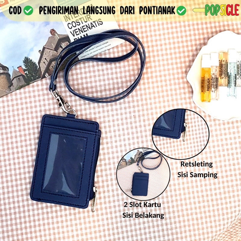 

ID Card Flashee Holder Resleting Name Tag Seleting Navy ID Card Holder Zipper Kulit Termurah PU Leather Lanyard NameTag