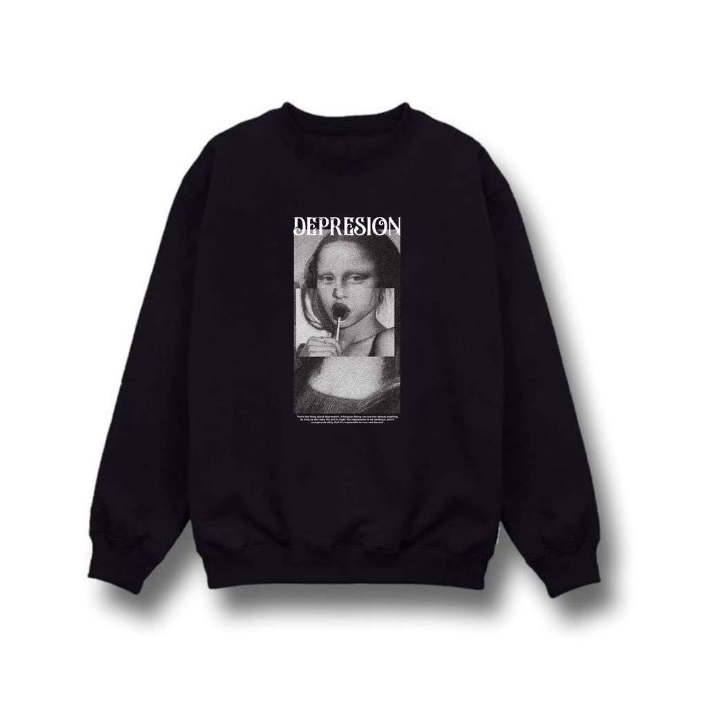 SWEATER CREWNECK BLAK MOTIF DEPRESION