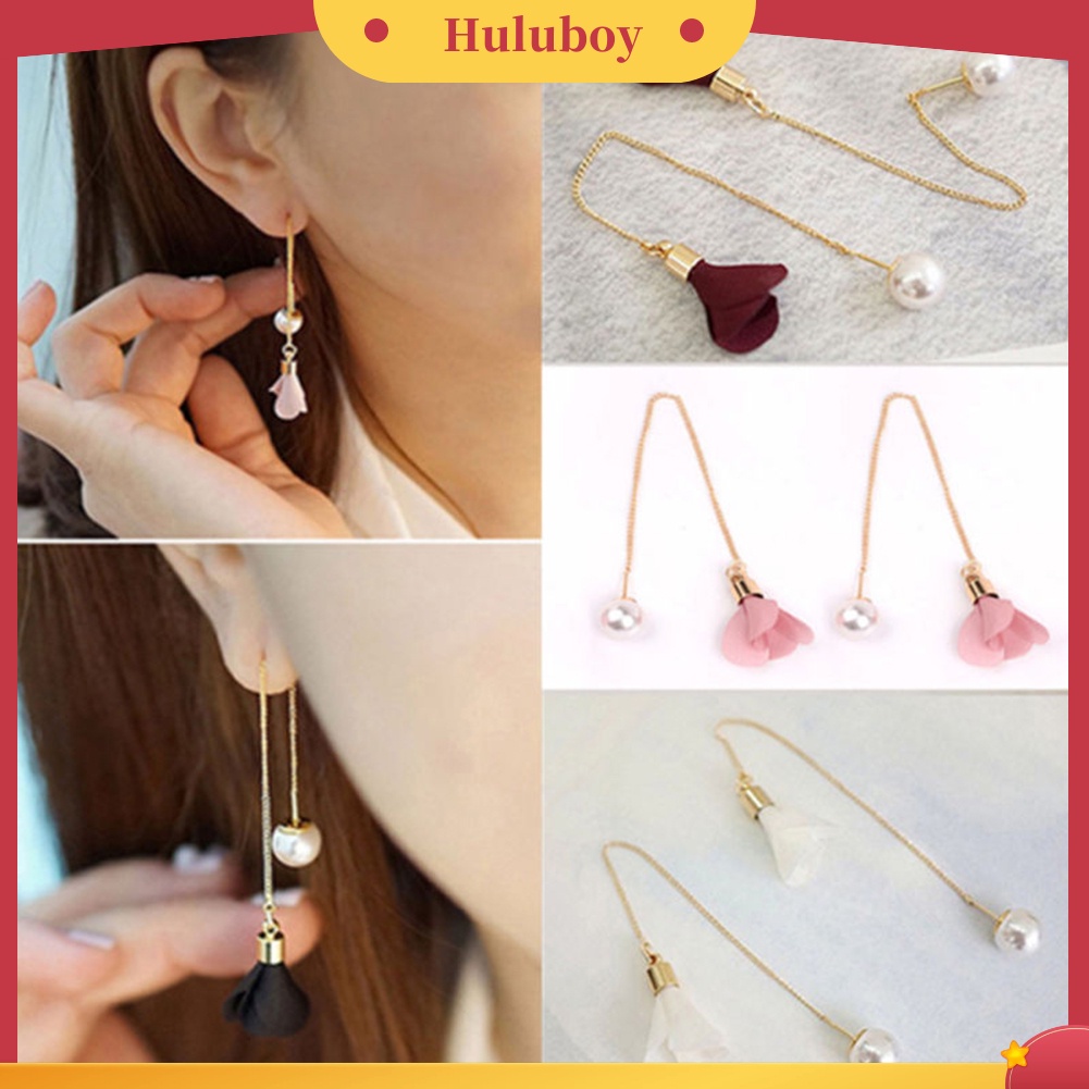 Hu Hu Hu Hu Hu Alat Bantu Pasang Kacamata♡ Anting Gantung Panjang Model Bunga Dengan Mutiara Imitasi Untuk Wanita