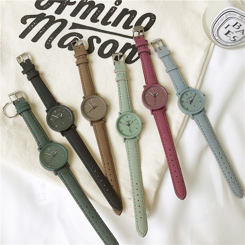 HBS 091 Jam Tangan Quartz Strap PU Analog Casual Gaya Retro Untuk Wanita Watch Korean Fashion