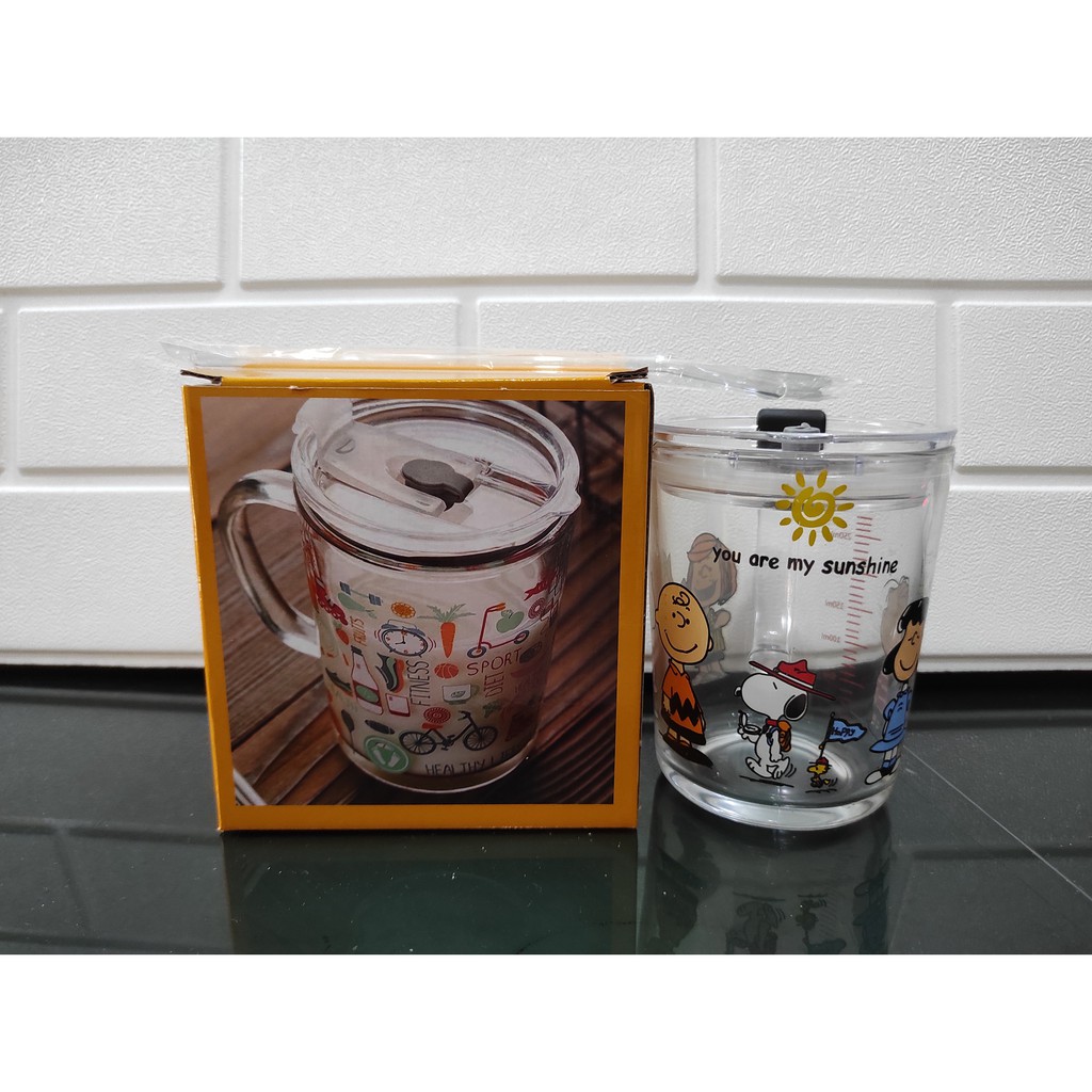 Gelas Minum Kaca Motif Animal Lifestyle + Sedotan Glass Ware 400ml H481