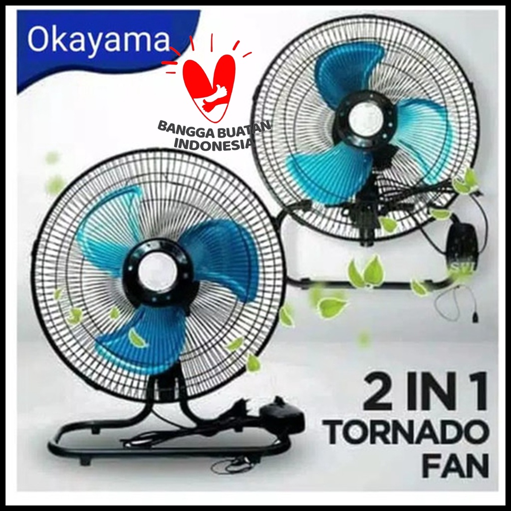 Kipas Angin Besi / Kipas Tornado 12 Inch Kipas Dinding Dan Meja OKAYAMA 2IN1