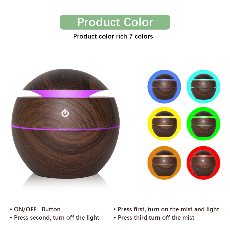 BAYAR DI TEMPAT Pelembab Udara Air Humidifier Aromatherapy Diffuser Wood Design 130ml - Dark Brown