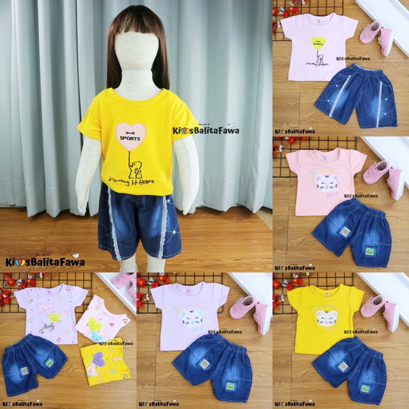 Setelan Yura Uk 3-4 Tahun / Set Atasan Celana Balita Cewek Baju Harian Anak Perempuan Kaos Adem