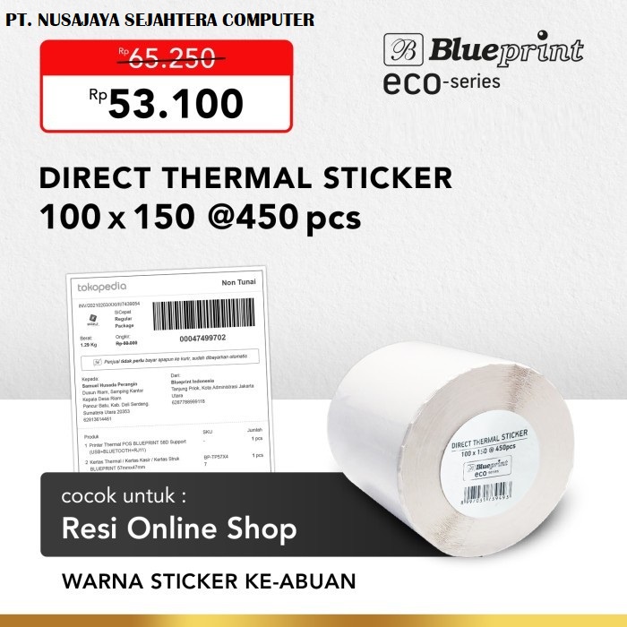 

Direct Thermal Sticker 100 x 150 , Label Resi BLUEPRINT ECO 100x150 mm