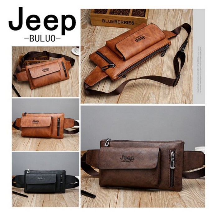 [KULIT PREMIUM] Tas Pinggang Kulit Pria Korean Style Casual Waist Bag Import Jeep / Weixier