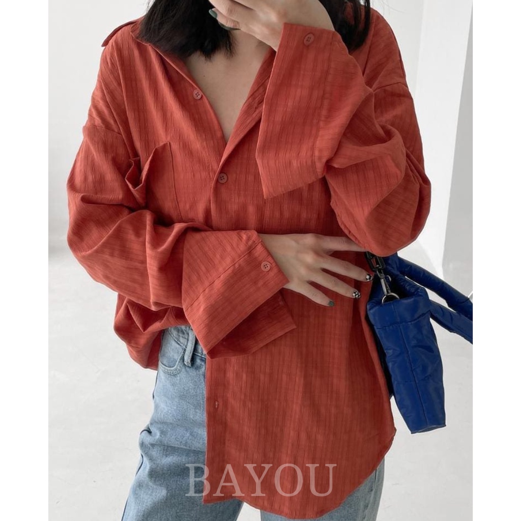 Zafiya Shirt | Kemeja Wanita Oversize Blouse Rayon Crinkle Atasan Loose Polos