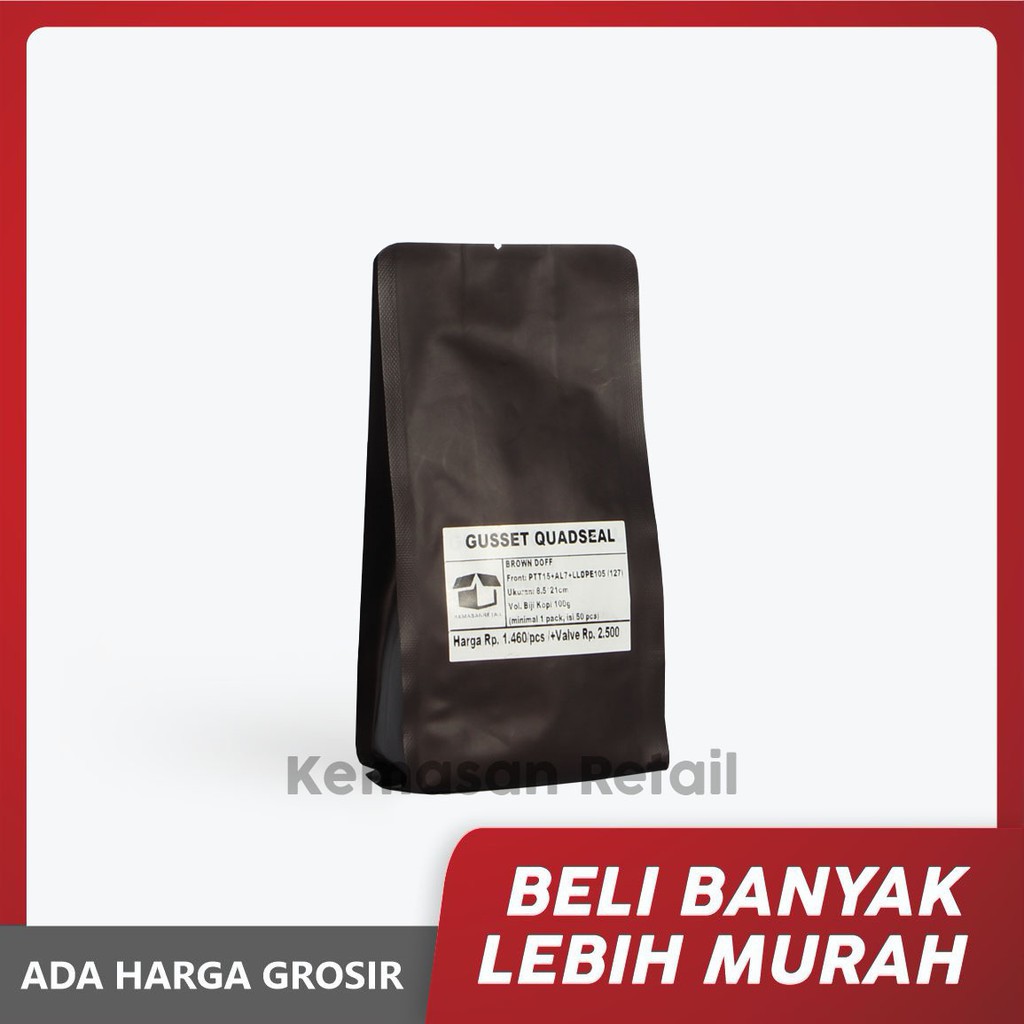 

Kemasan Gusset Quadseal Aluminium Coklat Doff 8.5x21 250g