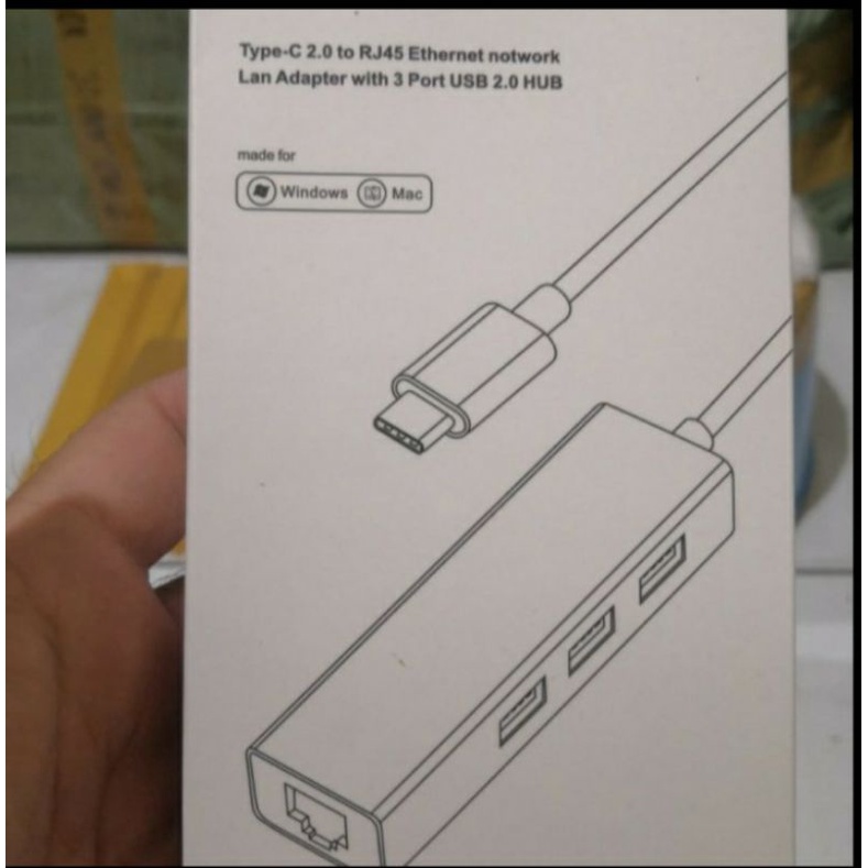 USB TYPE C 3.1 TO LAN ADAPTER WITH USB HUB 3 PORT / USB TIPE C TO RJ 45