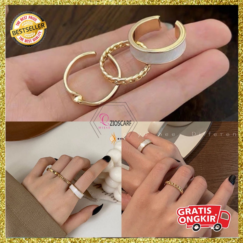 SET 3PCS CINCIN WANITA TITANIUM KOREA AKSESORIS WANITA KOREA CINCIN GAYA BELT DIAMOND RING SIMPLE IMPORT CNC6