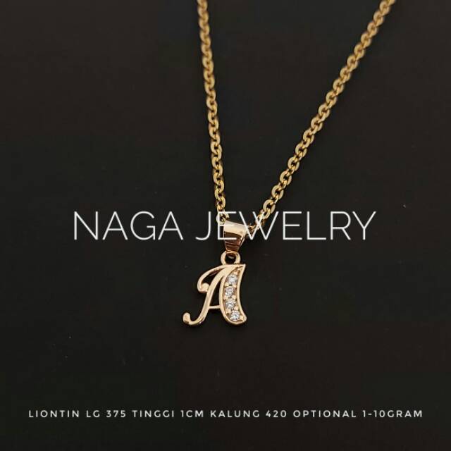 KALUNG LIONTIN HURUF ALPHA EMAS 375&420