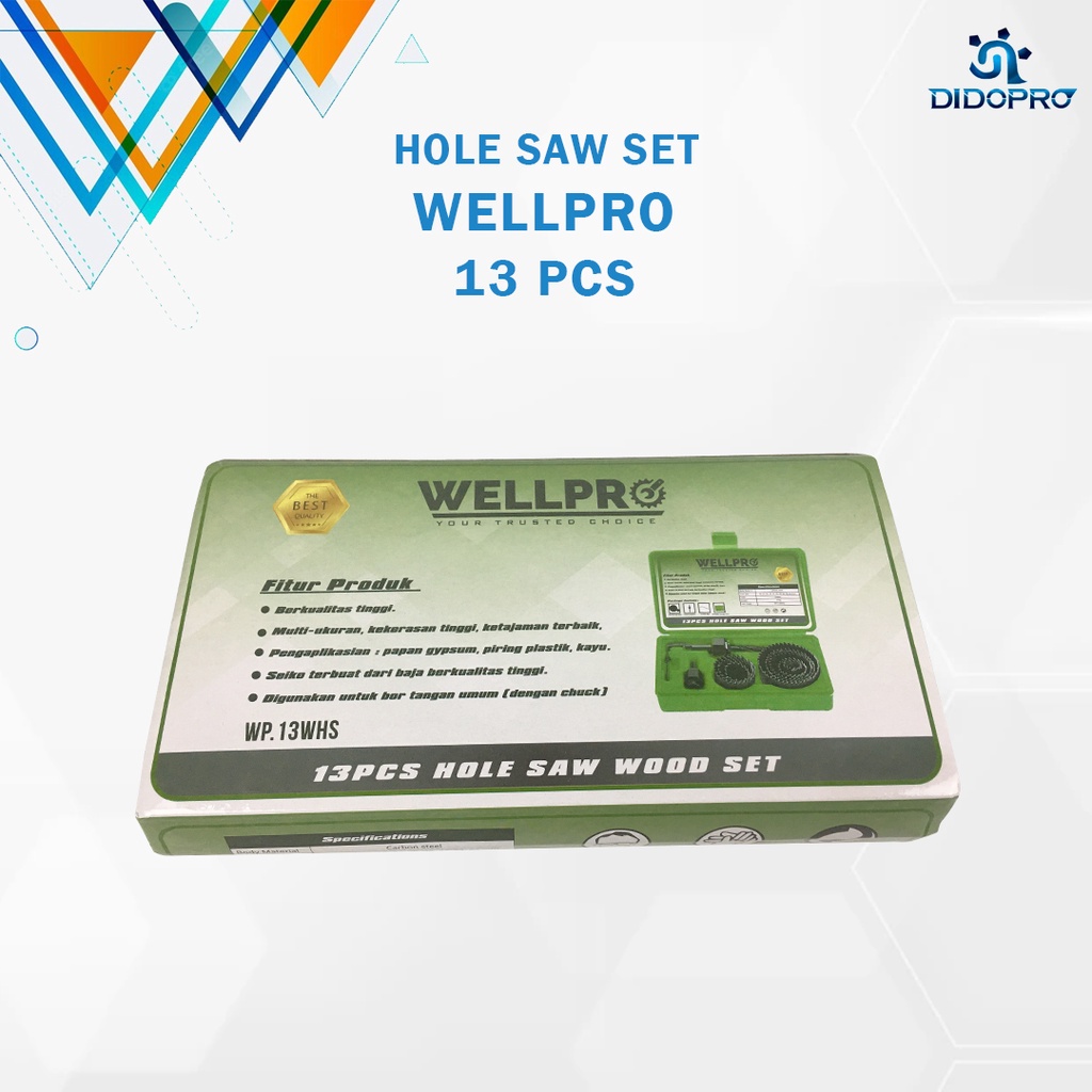 WELLPRO Hole Saw Set 13 Pcs - Mata Bor Kayu Hidroponik Holesaw Kit